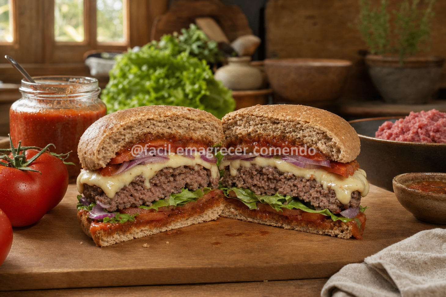 Hambúrguer funcional cortado ao meio