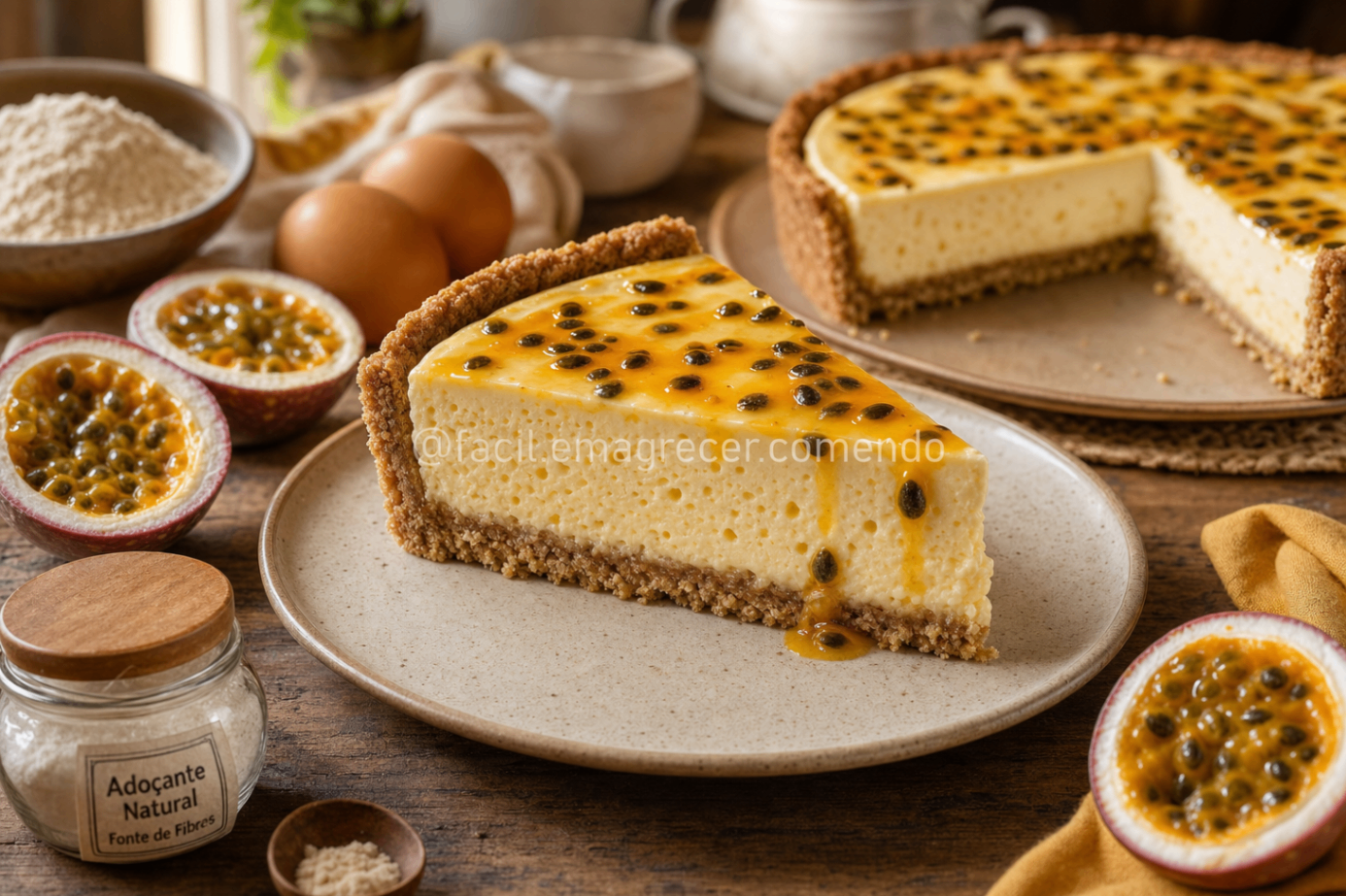 Fatia de torta mousse de maracujá